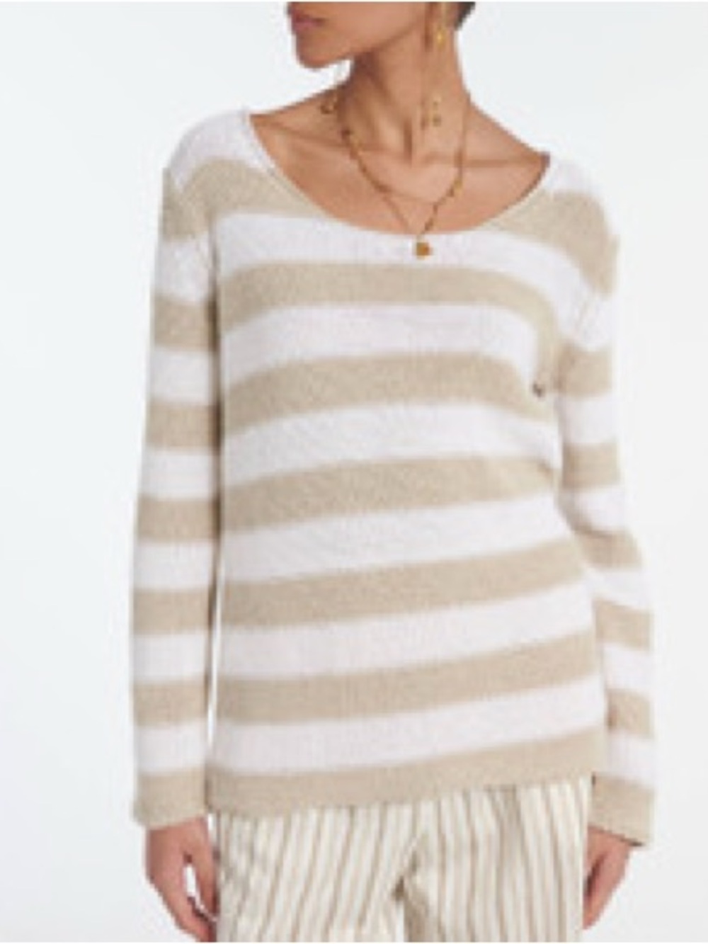 Max Mara Palazzi Striped Linen Cotton Knit V-Neck Sweater